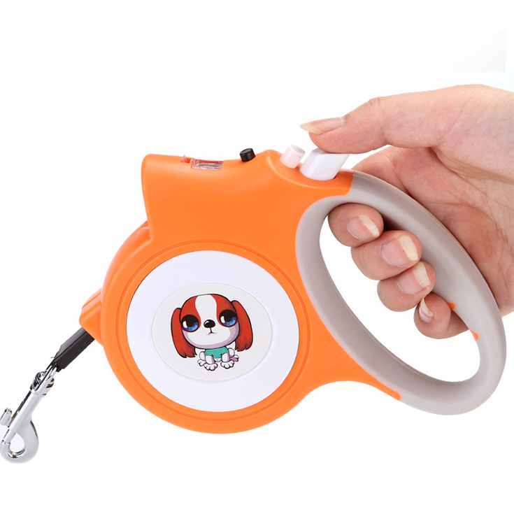 Dog retractable pet leash with led flashlight