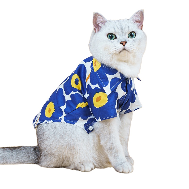 Pet clothes summer new ins style flower printed small cat shirt pet