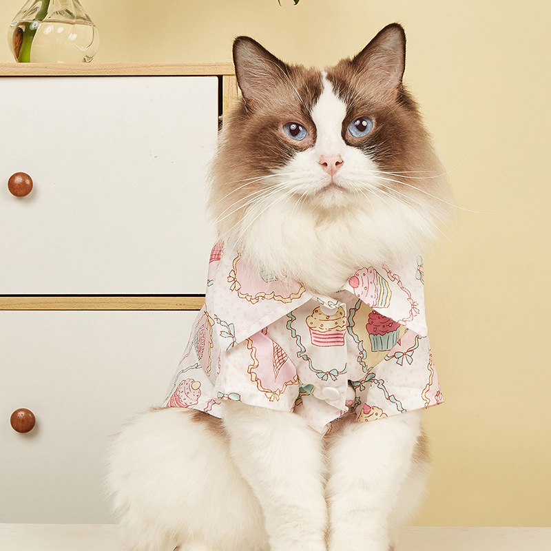 Pet clothes summer new ins style ice-cream printed small cat shirt pet